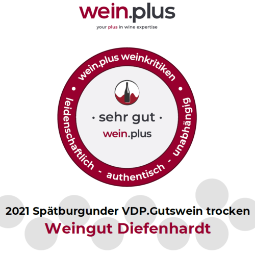 Auszeichnung "Lieblingswein" von Wein-plus für den 2021 Diefenhardt Spätburgunder trocken